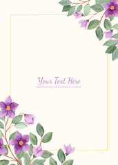 Manual painted of purple flower watercolor as background frame.
