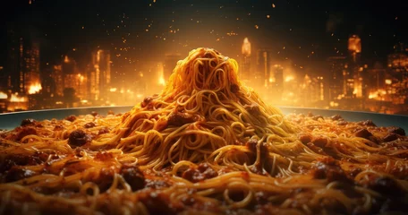 Fotobehang rustic spaghetti bolognese with fresh basil © Anything Design