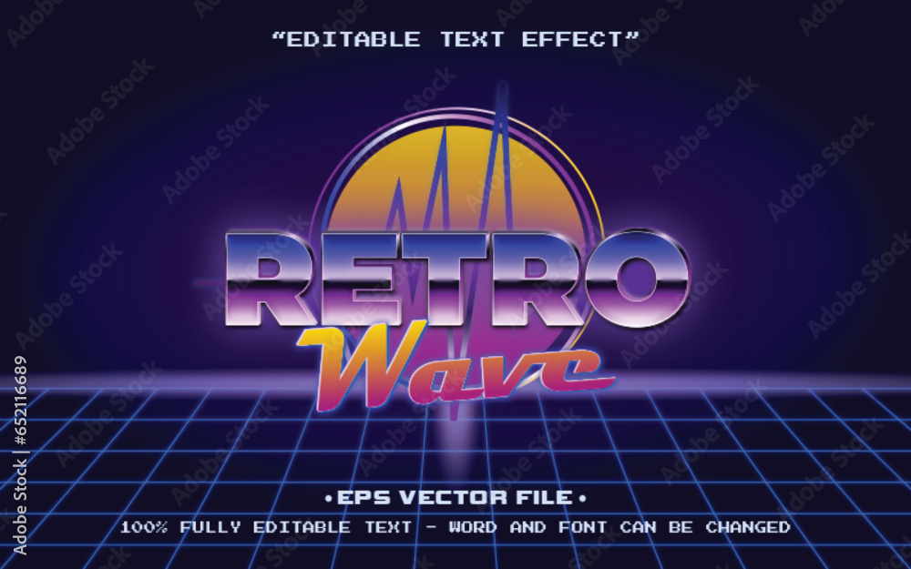 Poster retro waves colorfull editable text effect template vector