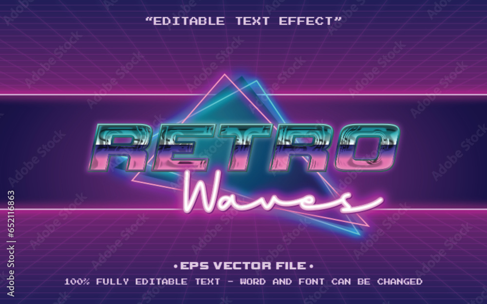 Poster retro waves colorfull editable text effect template vector