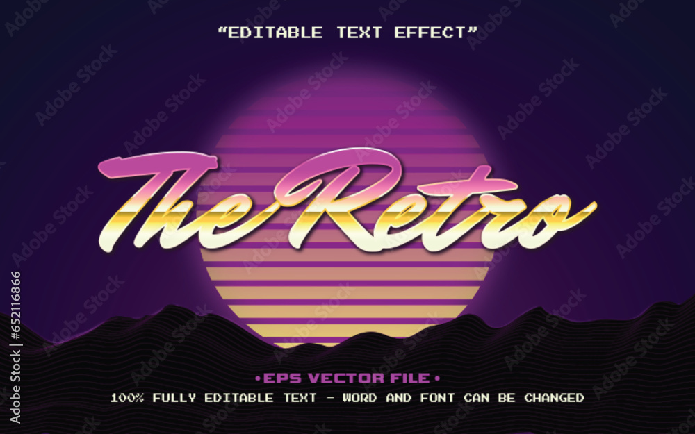 Poster retro waves colorfull editable text effect template vector