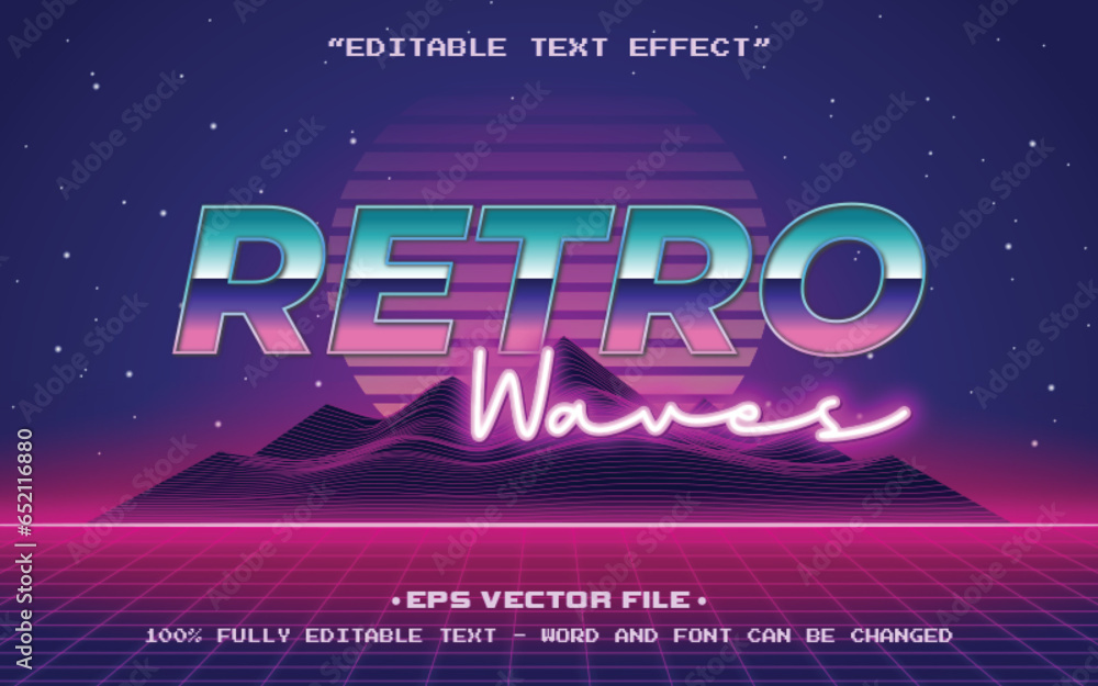 Poster retro waves colorfull editable text effect template vector