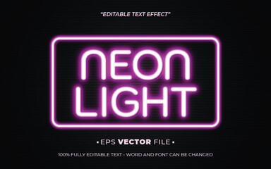 Neon light editable text effect template vector