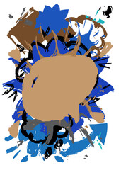 Black, blue and brown graffiti speech bubble. Abstract modern Messaging sign street art decoration, Discussion icon performed in urban painting style.