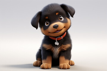 Rottweiler dog on a white background. Adorable fluffy  animal sitting. Generated by generative AI.