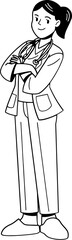 Woman hospital doctor standing and smiling, character outline vector