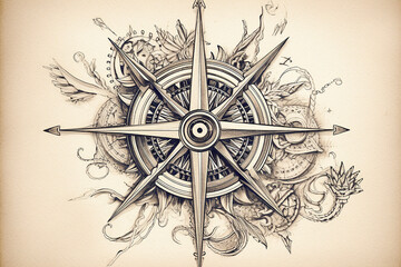 AI Generate A compass rose with intricate nautical elements tattoo