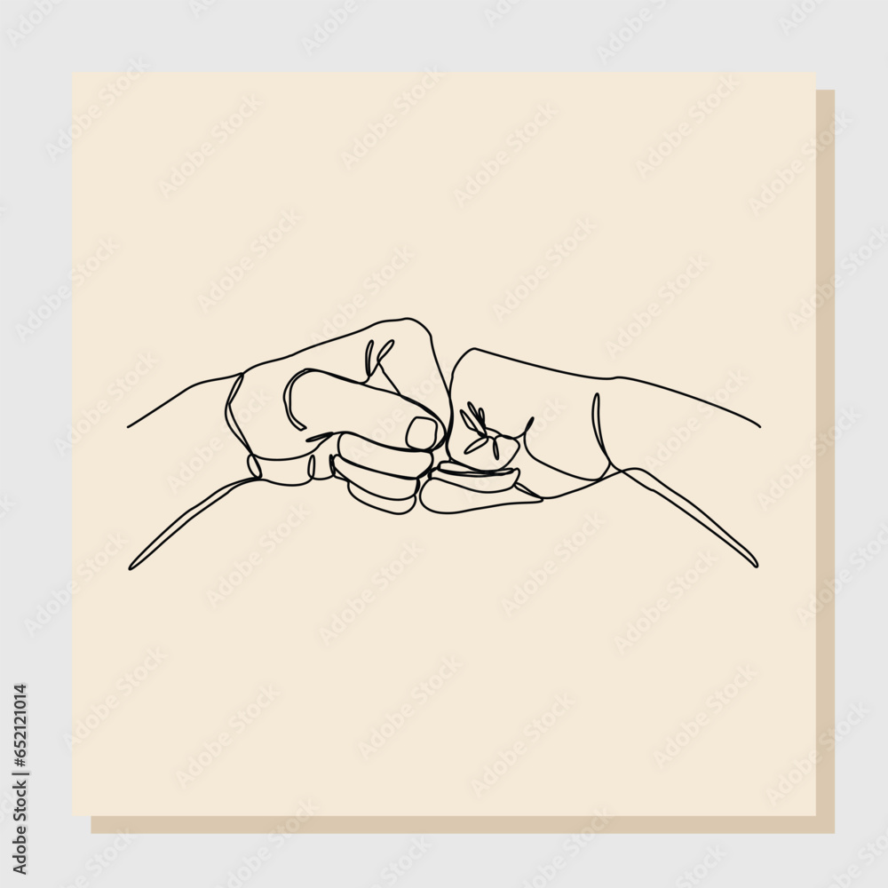 Wall mural Continuous single one line drawing of arm hands fist bump. vector illustration