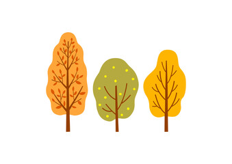 Decorative autumn trees elements on white background.