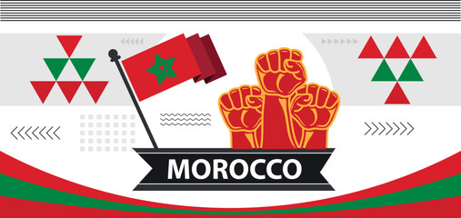 Morocco national day banner, professional creative banner design. abstract retro modern green red design. Moroccan people. Sports Games Supporters Vector.eps