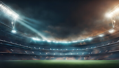 Fototapeta na wymiar Football Stadium View Crafted with Generative AI Technology and Illuminated Lights