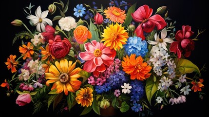 Obraz premium A bright bouquet of wildflowers, shimmering with a kaleidoscope of colors.