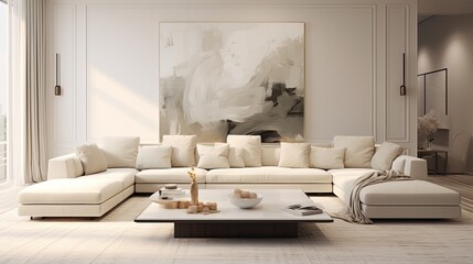 Fototapeta na wymiar Image of a modern room with a large soft sofa.