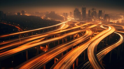 Fototapeta na wymiar Long Exposure Photo of a highway, AI generated Image