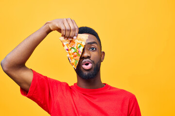 hold man delivery food black happy afro guy food background smile pizza fast