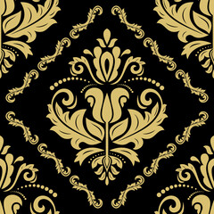 Orient classic pattern. Seamless abstract background with vintage elements. Orient black and golden background. Ornament for wallpapers and packaging