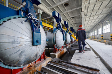 Autoclave workshop with tanks for silica blocks hardening