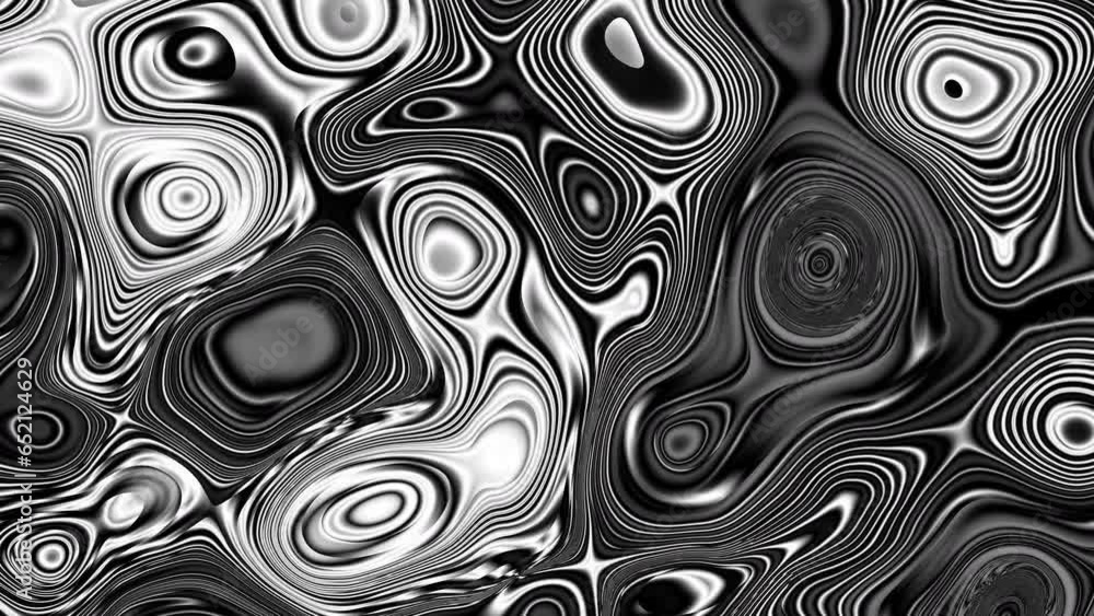 Poster seamless abstract psychedelic wavy background for loop playback. 4k video. abstract monochrome backg