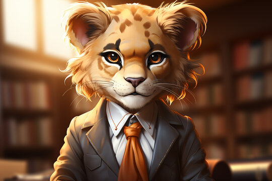 AI Generate A confident lioness dressed as a lawyer wearing a law