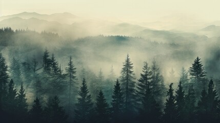 foggy forest forest background. generative AI - obrazy, fototapety, plakaty