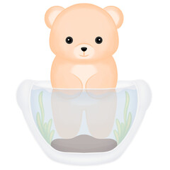 Teddy bear in a cup cartoon illustration 