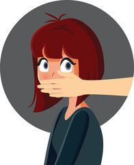 Scared Female Victim Being Silenced by her. Aggressor Vector Concept Illustration
Hand on the Mouth of a Female Victim Vector Concept Illustration
