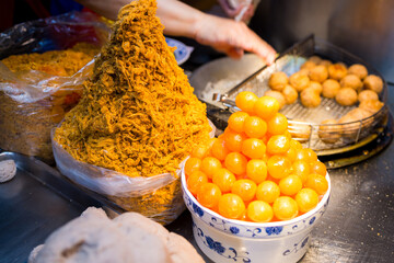 Pork floss Salted egg yolk prepare for food in street market