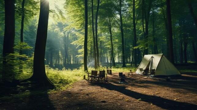 Camping in the forest, AI generated Image