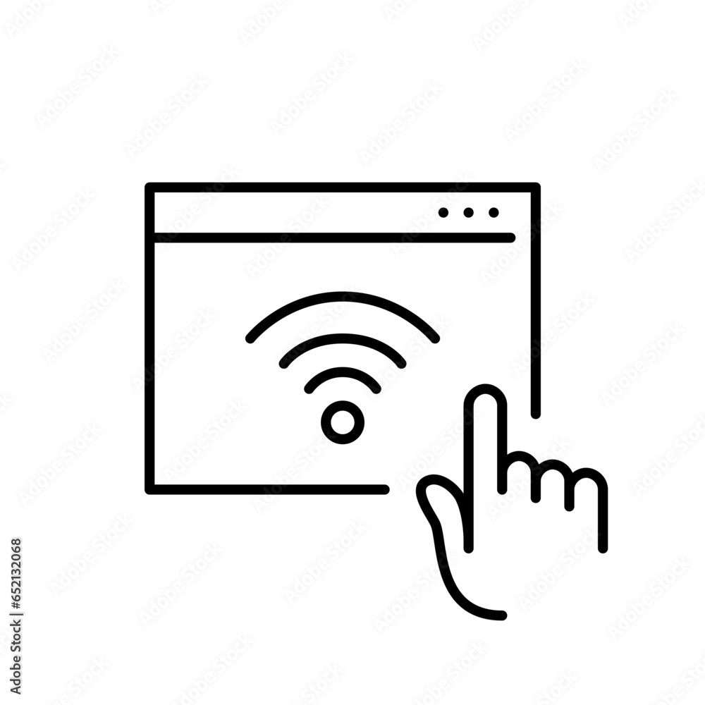 Poster connection to wifi on your browser. finger tapping on a symbol. pixel perfect, editable stroke icon