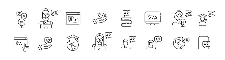 Translation and language learning apps and services. Pixel perfect, editable stroke icon © yasnaten
