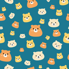 Cute Happy Bear Face Vector Pattern Background for Kids