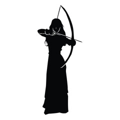 silhouette of the movements and body shape of an archer - obrazy, fototapety, plakaty