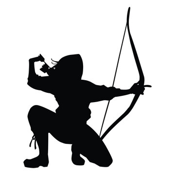 black archer kneeling aiming bow