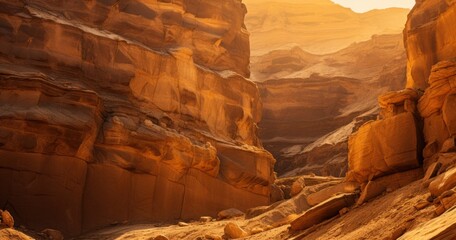 Sunlight casting golden hues over the deep canyon ravines