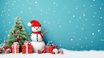 Snowman Christmas background created with Generative AI technology
