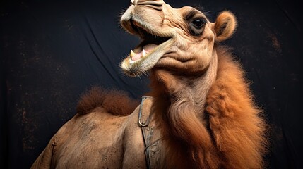  a close up of a camel with it's mouth open.  generative ai