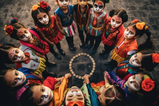  a group of children dressed in Day of the Dead 