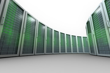 Digital png illustration of server room with computer servers on transparent background