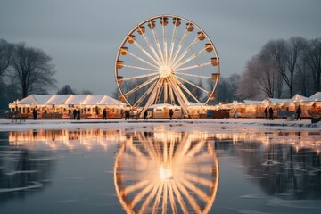  ferris wheel in winter snow season - obrazy, fototapety, plakaty