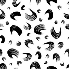 Seamless pattern with black wavy grunge brush strokes