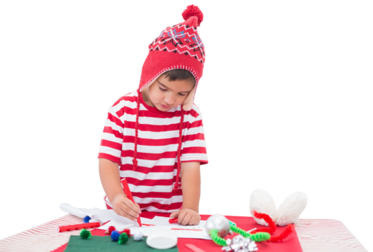 Digital png photo of caucasian boy drawing on transparent background