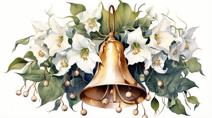  a painting of a bell with flowers and leaves around it.  generative ai - obrazy, fototapety, plakaty