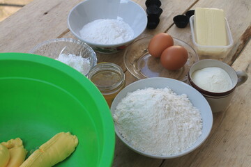 Ingredients for making Indonesian cakes called nastar