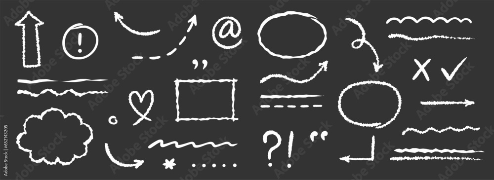 Leinwandbilder chalkboard arrow, underline element vector set. hand drawn sketch style arrow, oval and rectangle fr