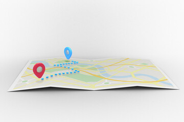 Digital png illustration of map with blue and red map points on transparent background