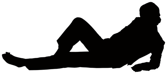 Digital png silhouette of woman lying on the ground on transparent background