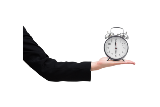 Digital png illustration of hand holding alarm clock on transparent background - Powered by Adobe