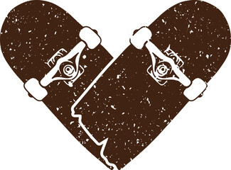 Digital png illustration of brown heart shaped skateboard with copy space on transparent background