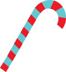 Digital png illustration of blue and red candy cane on transparent background