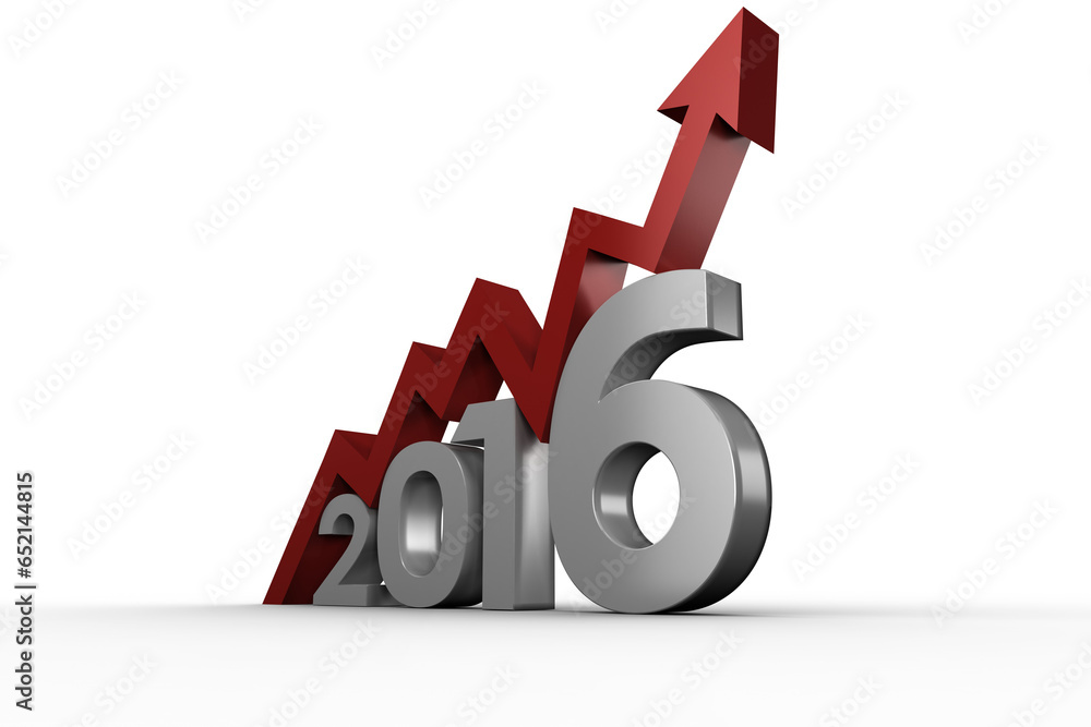 Aufkleber digital png illustration of 2016 number with statistics arrow pointing up on transparent background